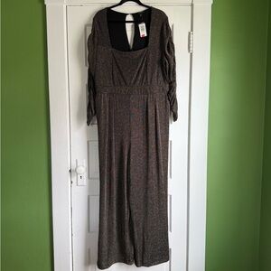 Torrid Ruched Sleeve Full Length Black and Gold Jumpsuit - NWT